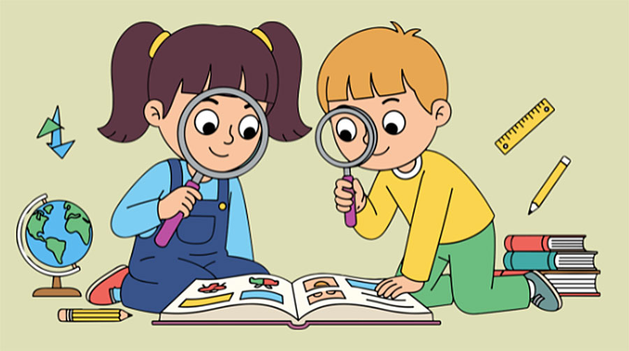Illu mit 2 Kindern und Lupen
