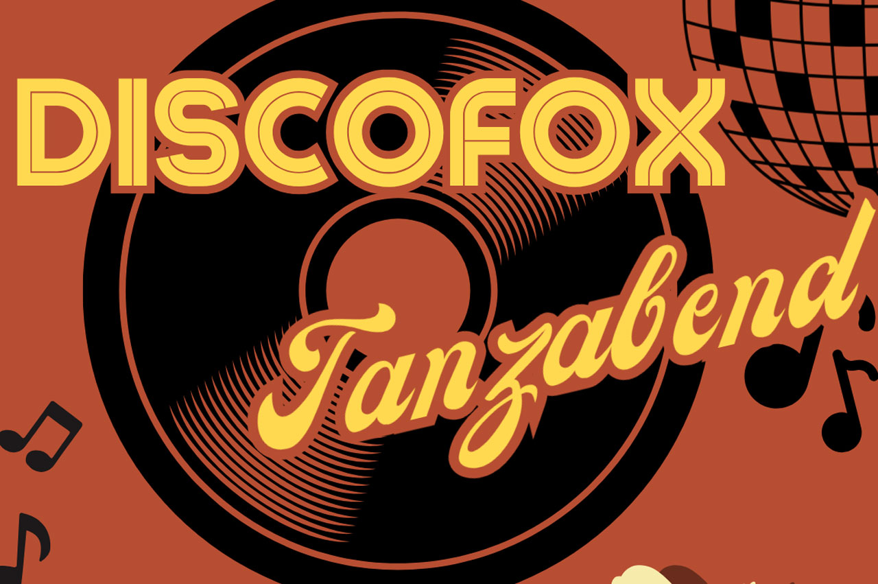 Schallplattengrafik im Stil der 50er Jahre mit Schrift Discofox Tanzabend